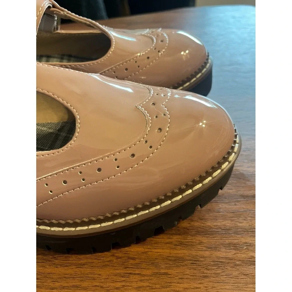 Patent Leather Mary Jane Platform Chunky Tatum Wing Tip Pink 8M Academia Grunge